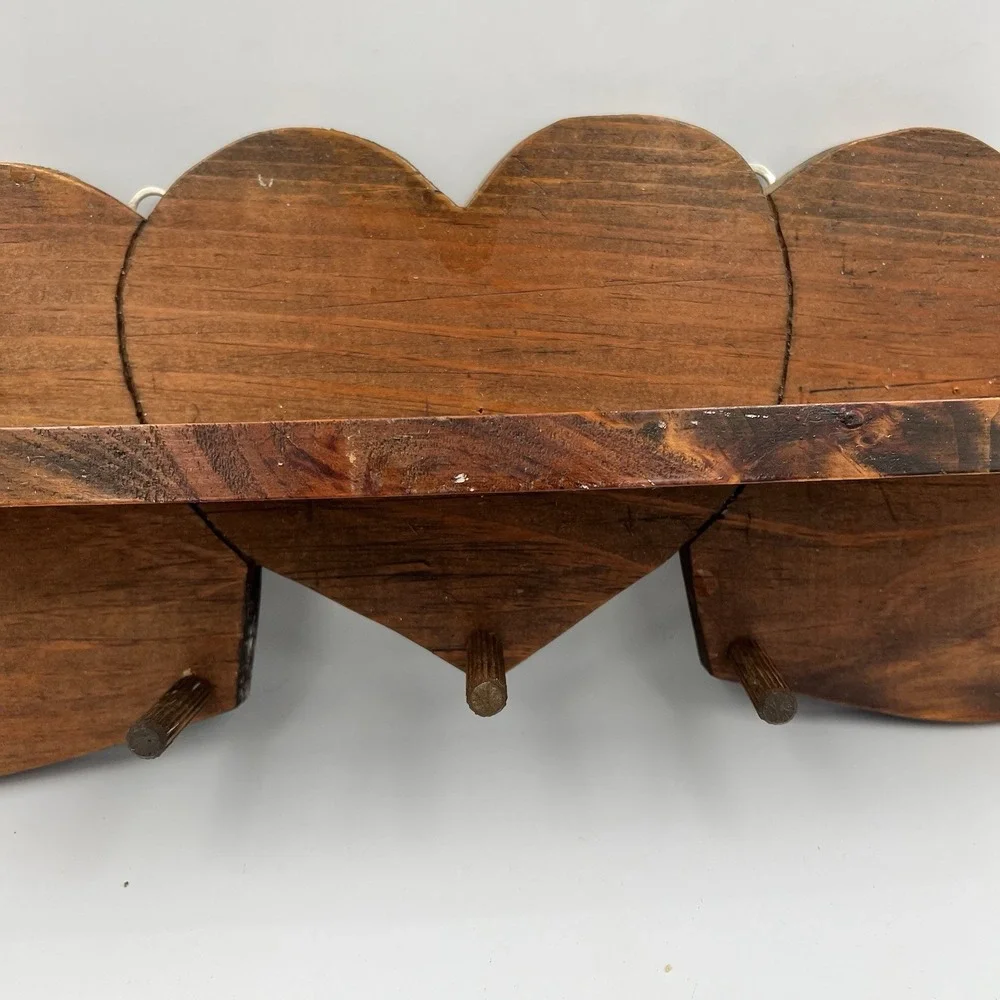 Vintage Wooden Interlocking 3 Heart Shaped Wall Shelf W/Peg Cottagecore Granny